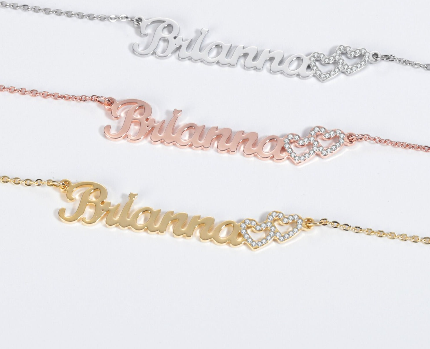 Personalized Iced Double Heart Necklace - Limitless Jewellery