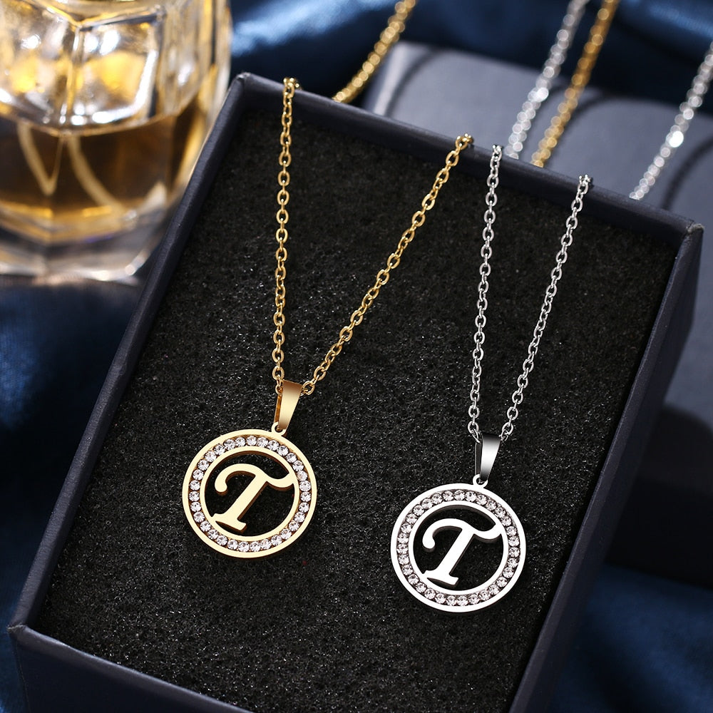 Iced Circle Initial A-Z Necklace