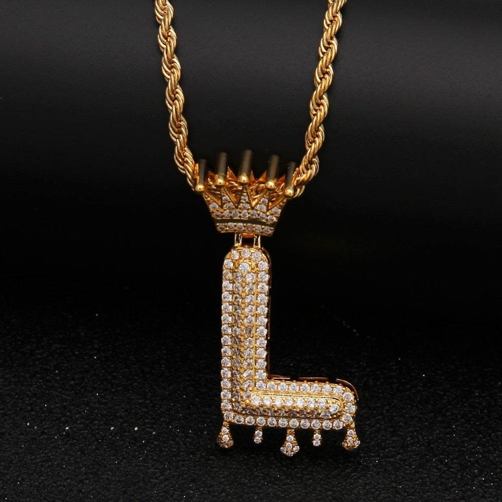 Drip Initial Crown Necklace