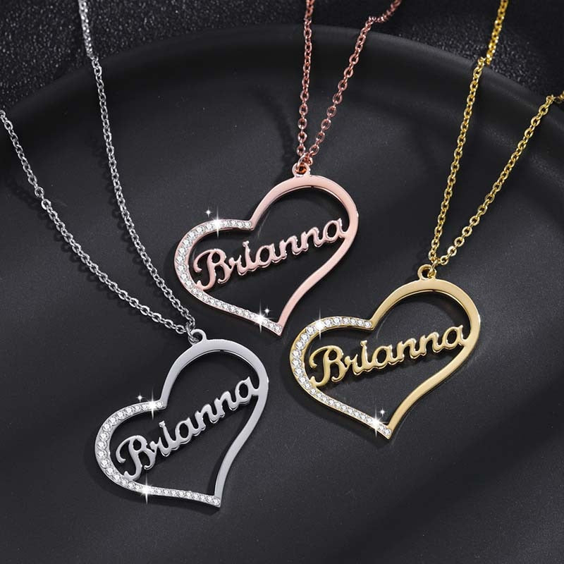 Personalized half Iced Out Heart Name Necklace