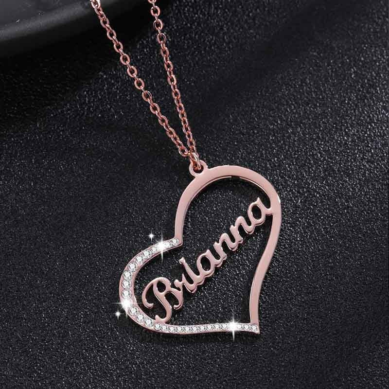 Personalized half Iced Out Heart Name Necklace