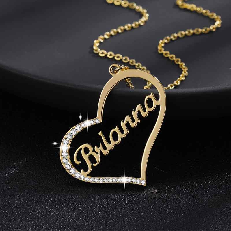 Personalized half Iced Out Heart Name Necklace