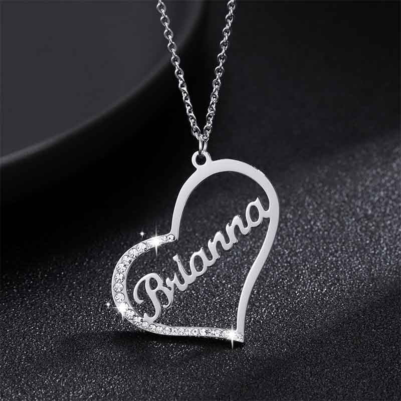 Personalized half Iced Out Heart Name Necklace