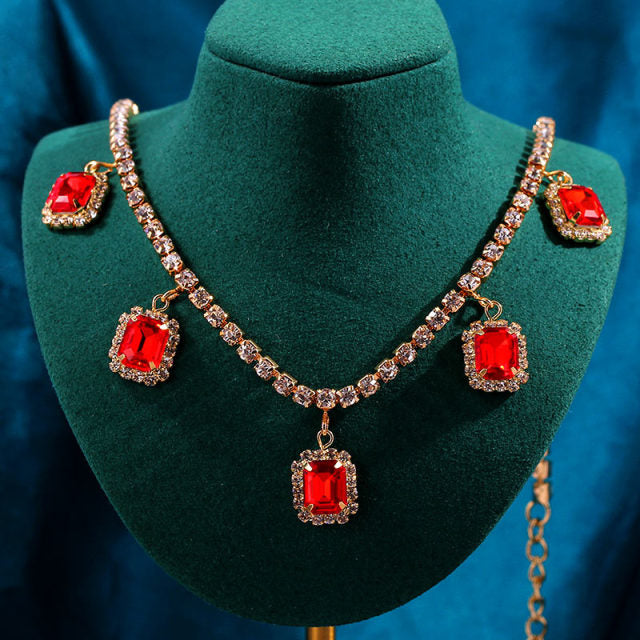 Iced Out Crystal Square Tennis Chain Necklace