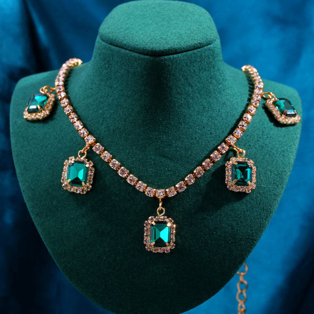 Iced Out Crystal Square Tennis Chain Necklace