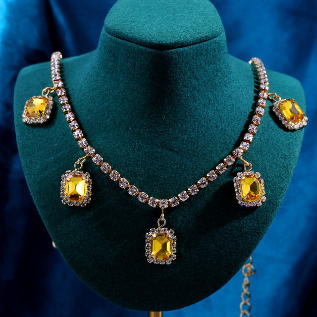 Iced Out Crystal Square Tennis Chain Necklace