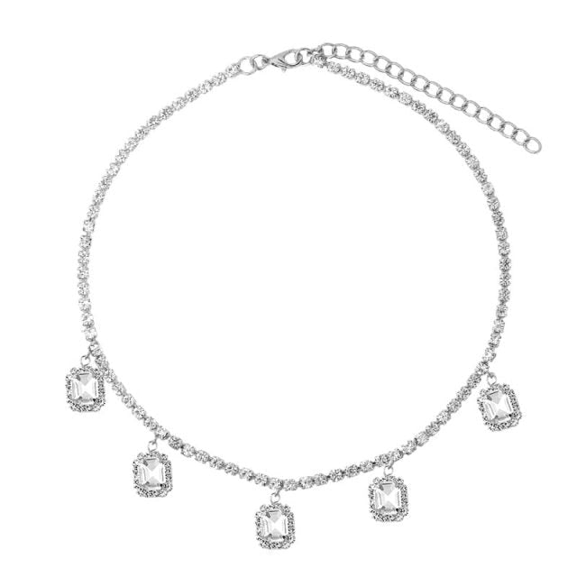 Iced Out Crystal Square Tennis Chain Necklace