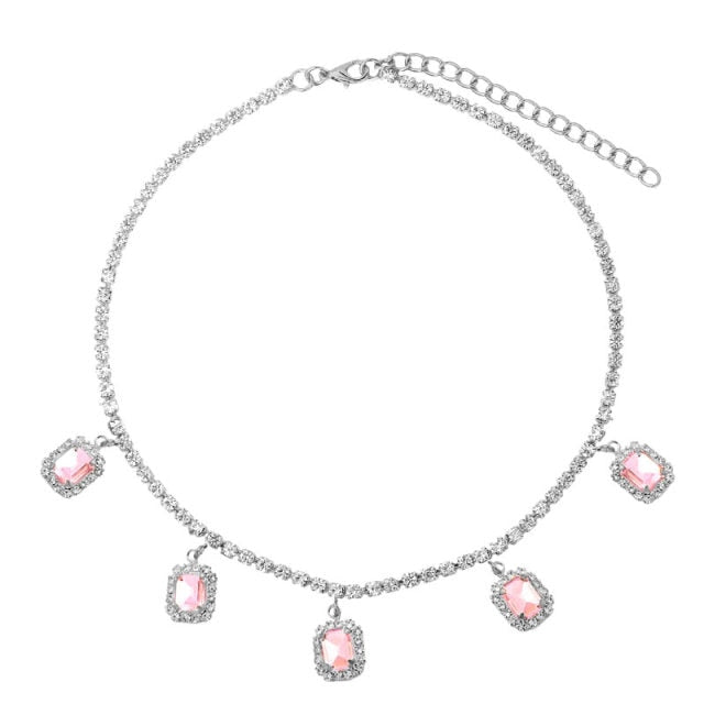 Iced Out Crystal Square Tennis Chain Necklace