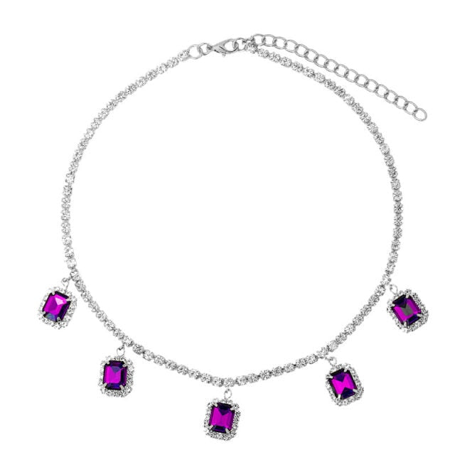 Iced Out Crystal Square Tennis Chain Necklace