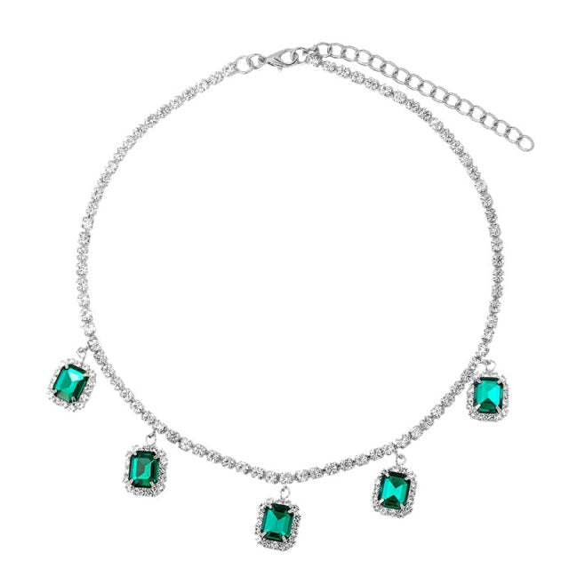 Iced Out Crystal Square Tennis Chain Necklace