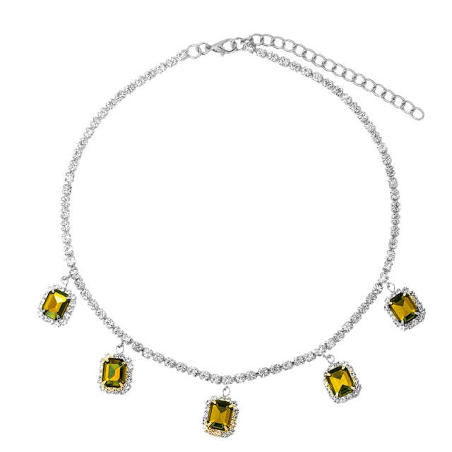 Iced Out Crystal Square Tennis Chain Necklace