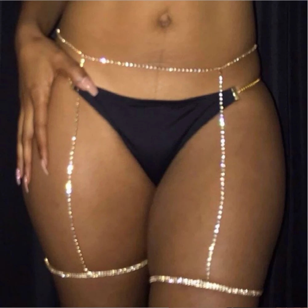 Multi Layer Rhinestone Waist and Thigh Chain