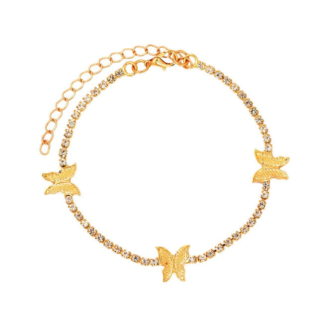 Butterfly Rhinestone Anklet Bracelet