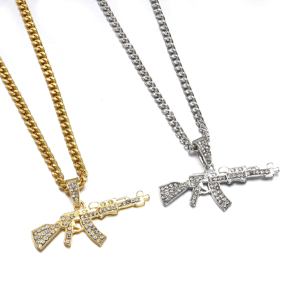 Bling Gun Pendant Necklace