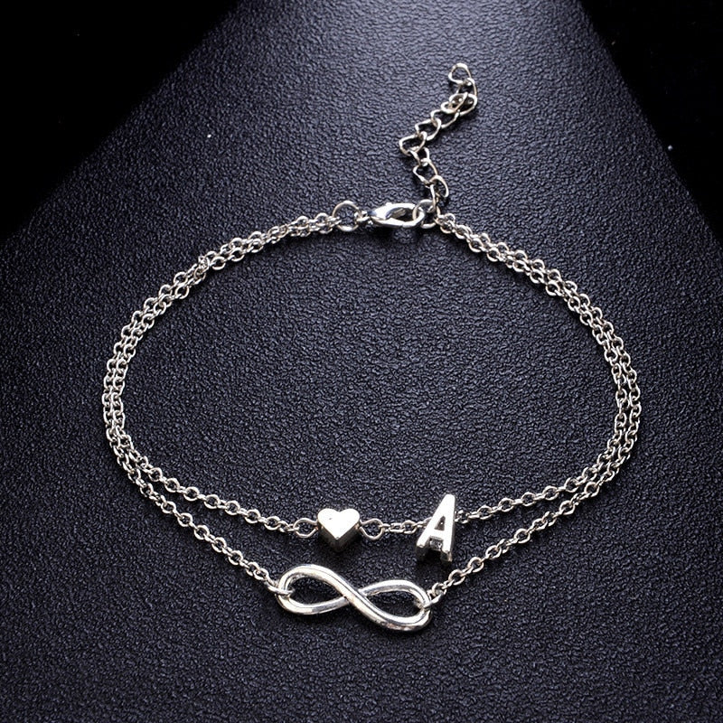 Infinity Heart Initial Anklet Bracelet