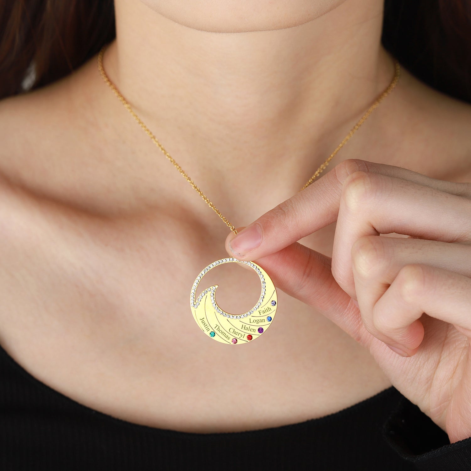 Personalized Wave Birthstone Necklace