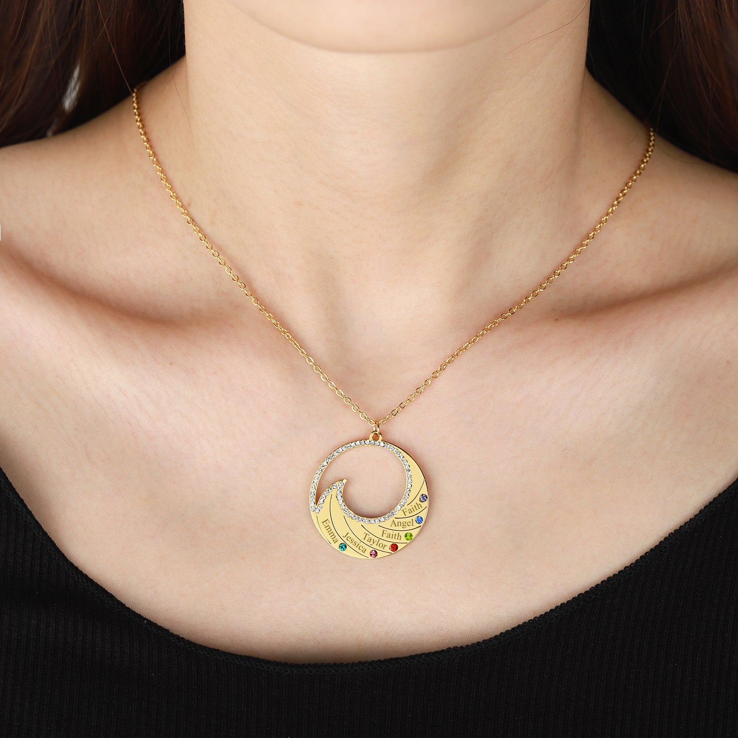 Personalized Wave Birthstone Necklace