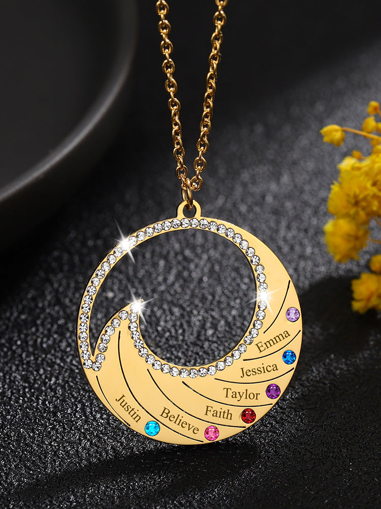 Personalized Wave Birthstone Necklace