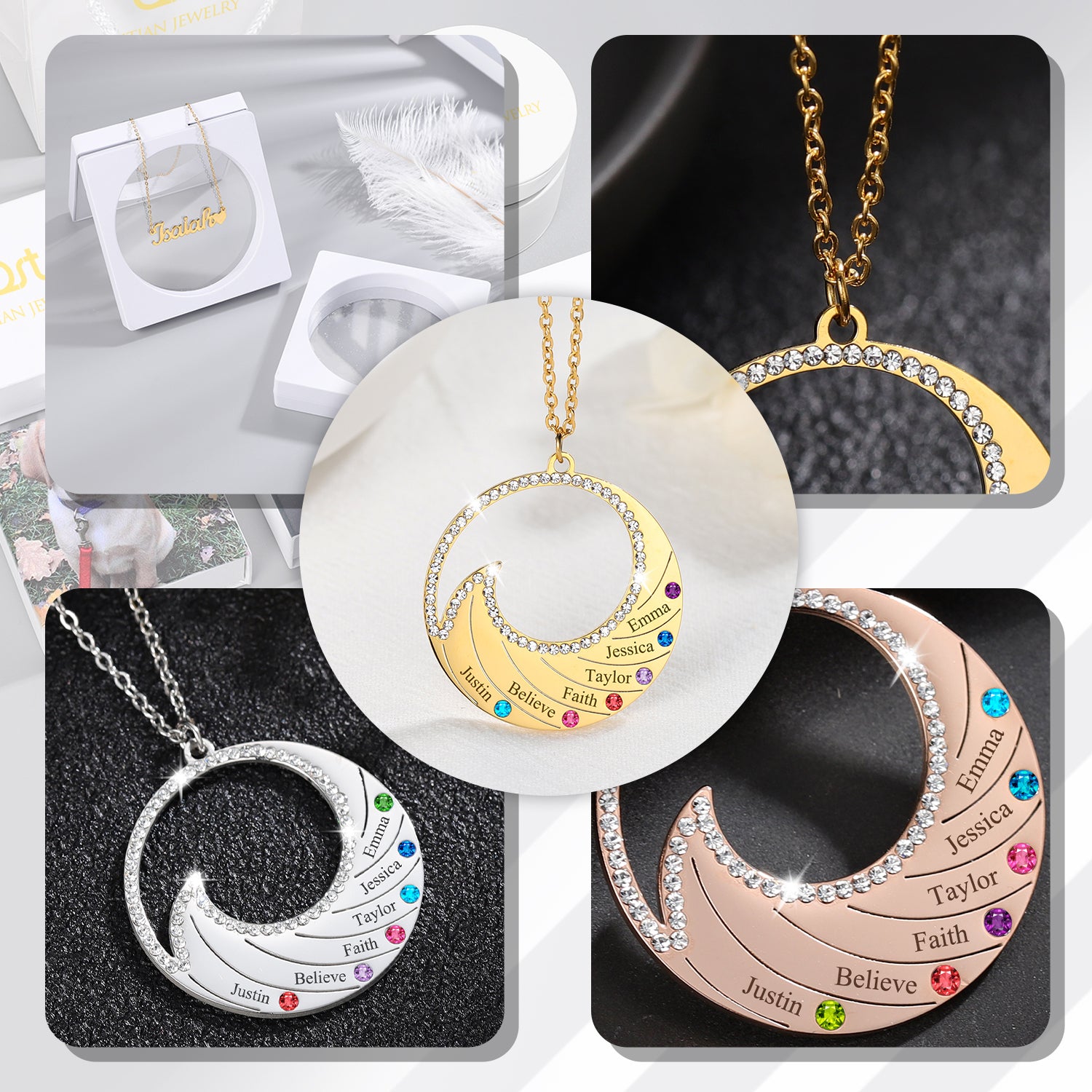Personalized Wave Birthstone Necklace