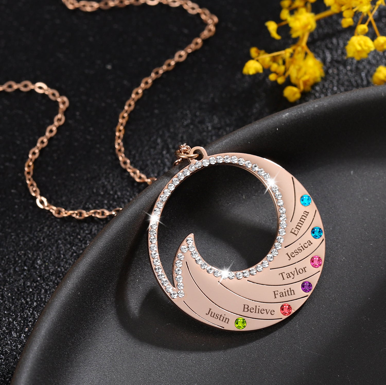 Personalized Wave Birthstone Necklace