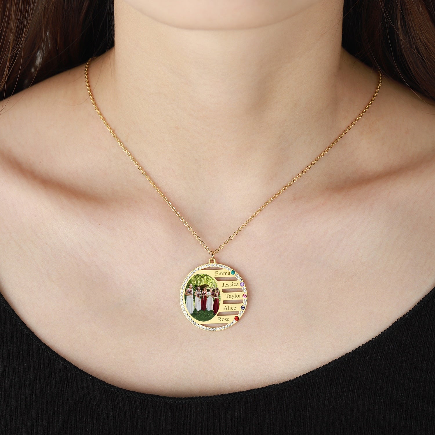 Personalized Family Birthstone Photo Necklace