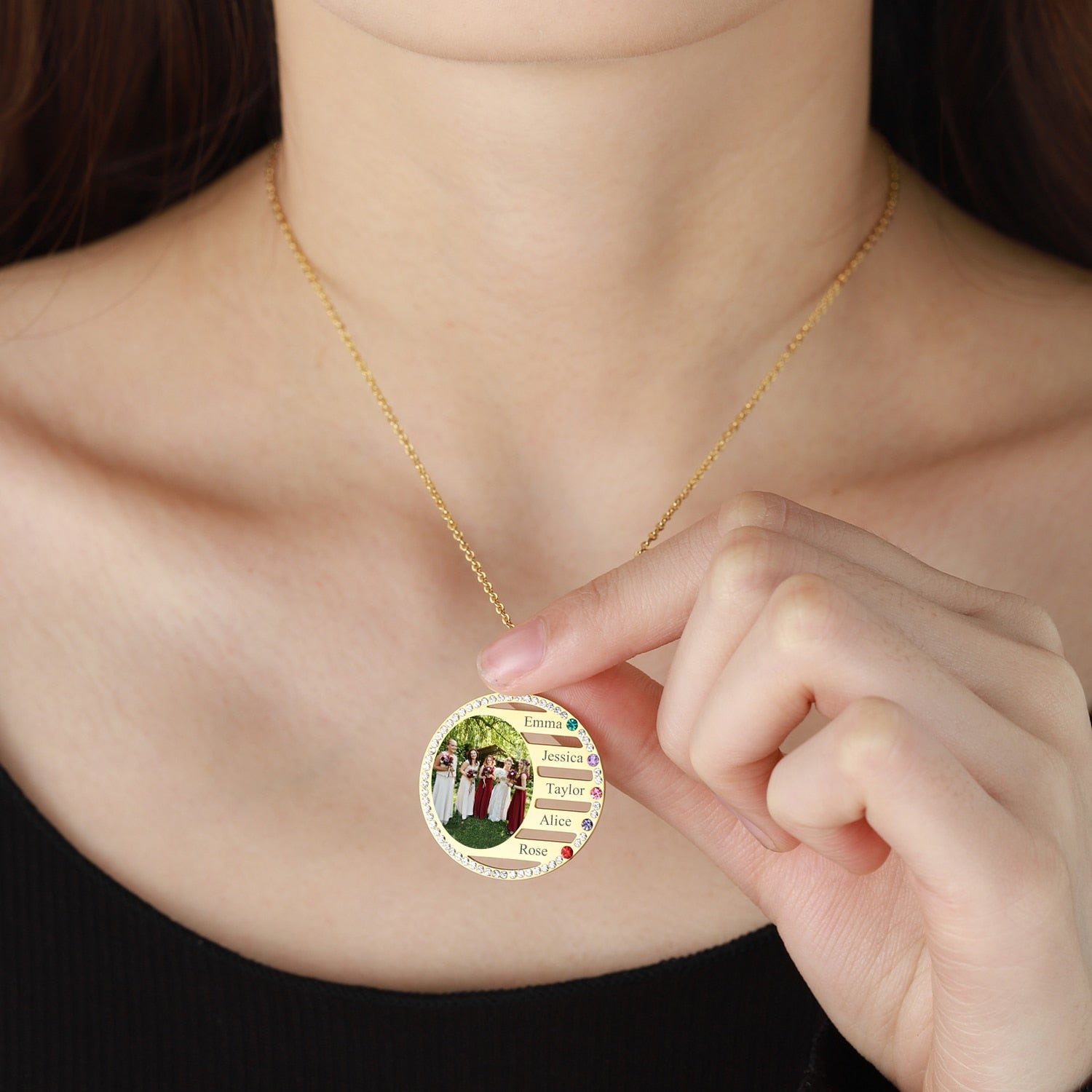 Personalized Family Birthstone Photo Necklace
