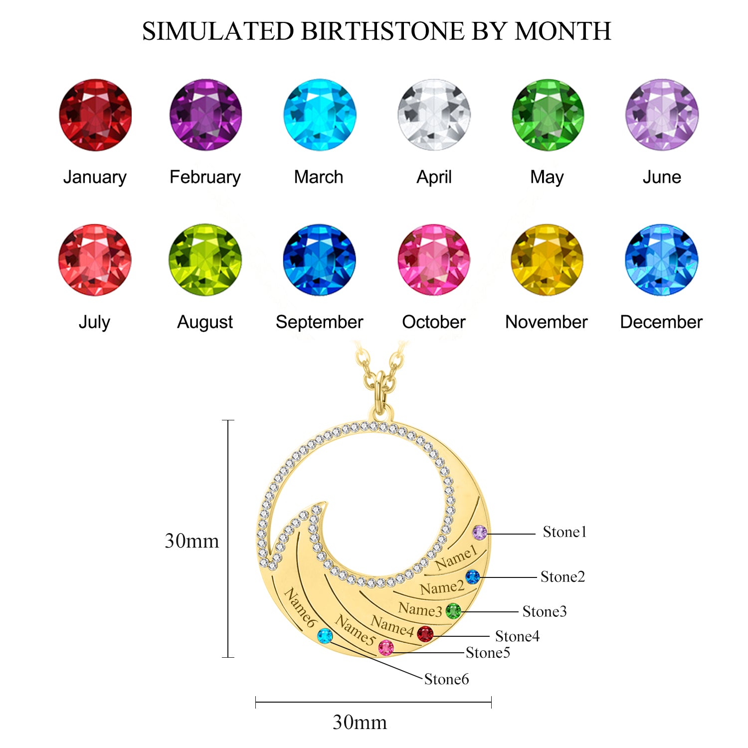 Personalized Wave Birthstone Necklace