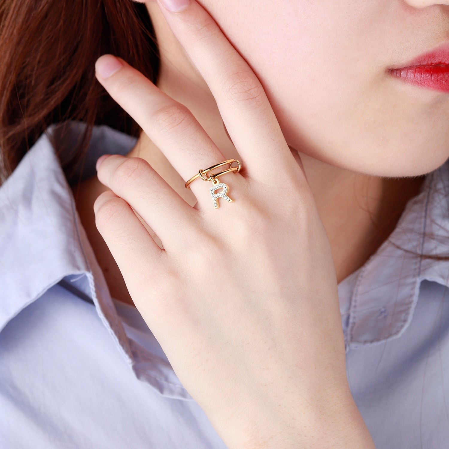 Iced A-Z Initial Letter Ring