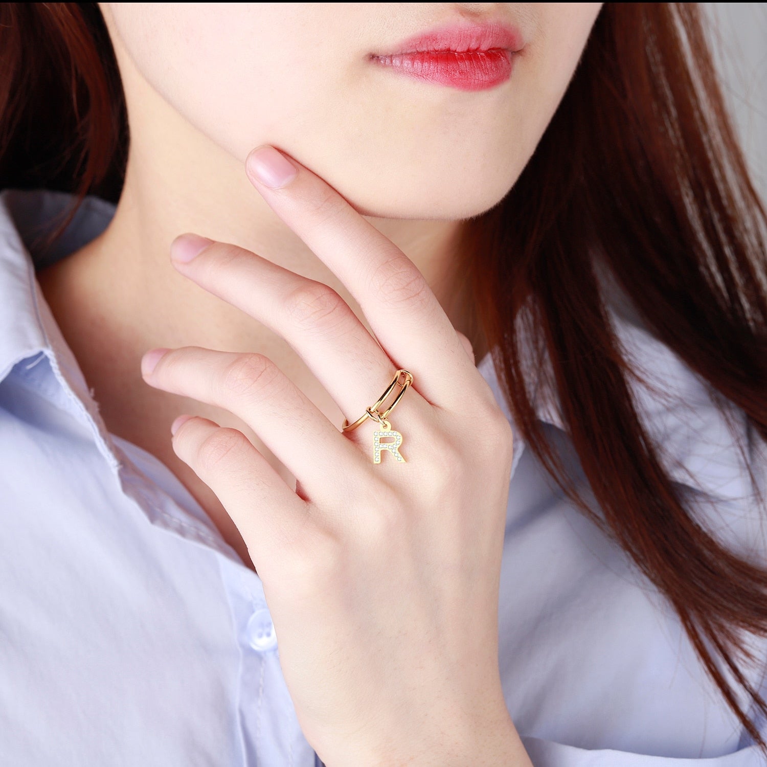 Iced A-Z Initial Letter Ring