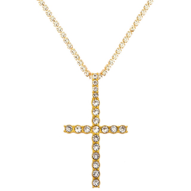 Punk Silver Color Cross Rhinestone Multi-layer Pendant Necklace
