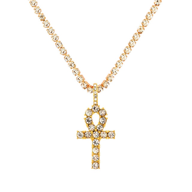 Punk Silver Color Cross Rhinestone Multi-layer Pendant Necklace