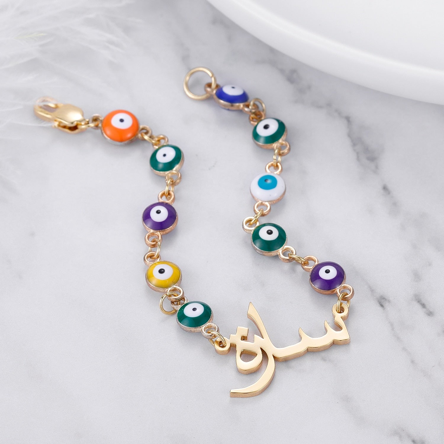 Personalized Evil Eye Chain Arabic Bracelet