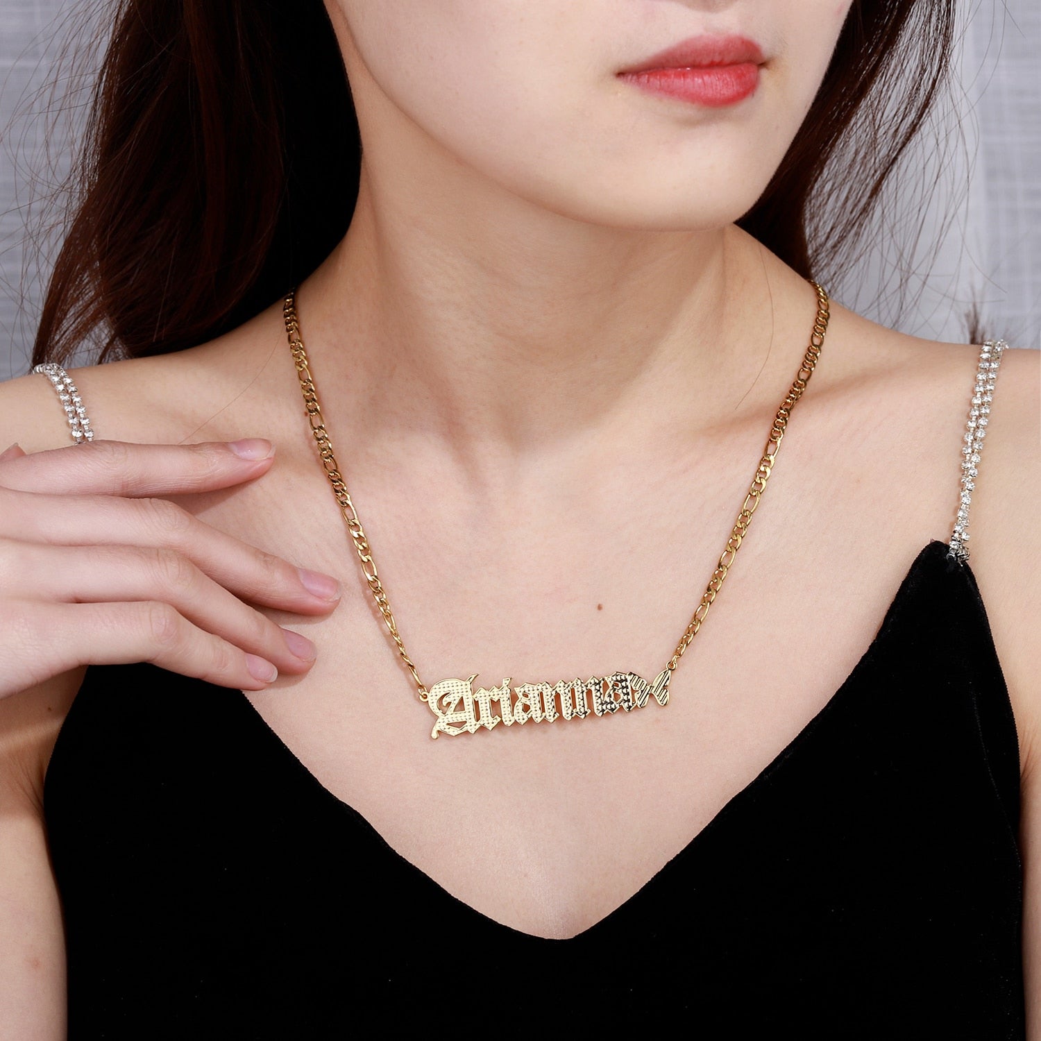Personalized Butterfly Old English Necklace