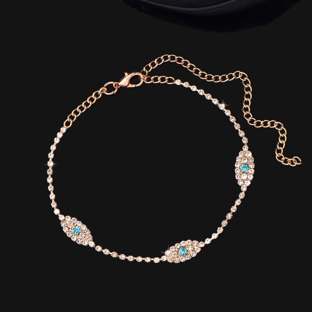 Evil Eye Rhinestone Tennis Anklet Bracelet