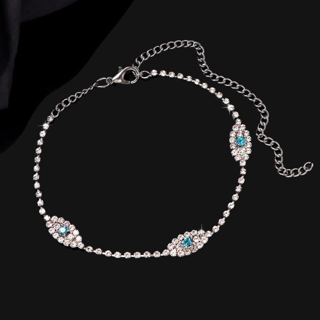 Evil Eye Rhinestone Tennis Anklet Bracelet