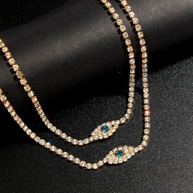 Evil Eye Rhinestone Tennis Anklet Bracelet