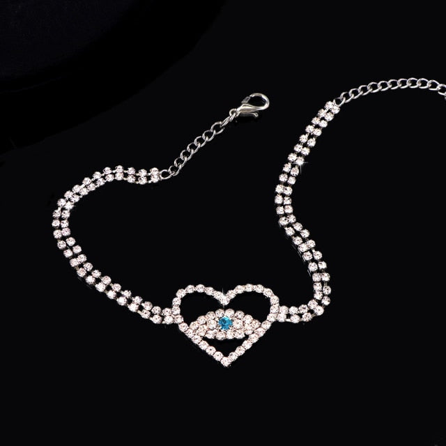 Evil Eye Rhinestone Tennis Anklet Bracelet