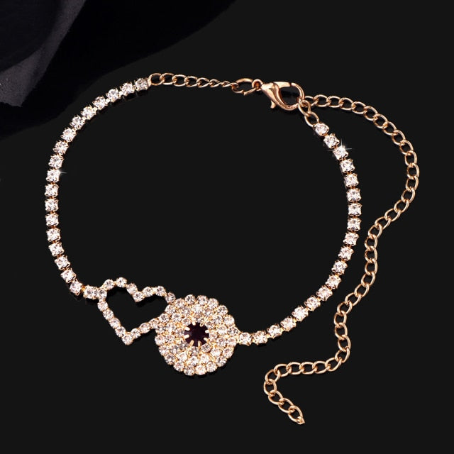 Evil Eye Rhinestone Tennis Anklet Bracelet