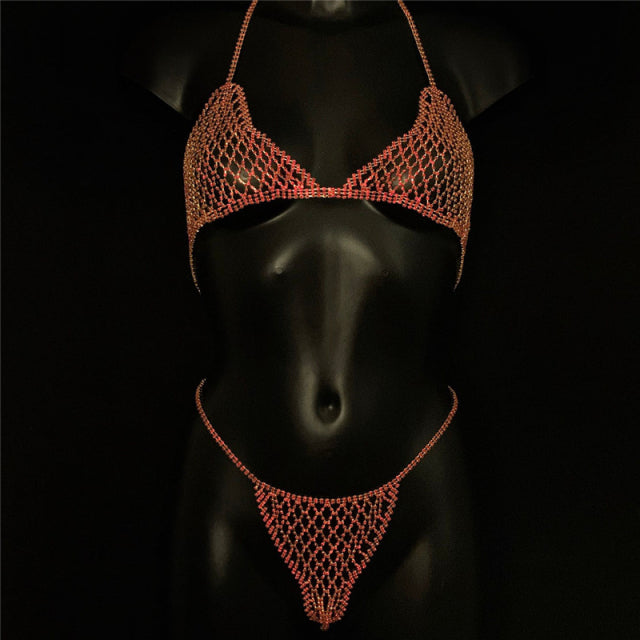 Mesh Lingerie Rhinestone Set