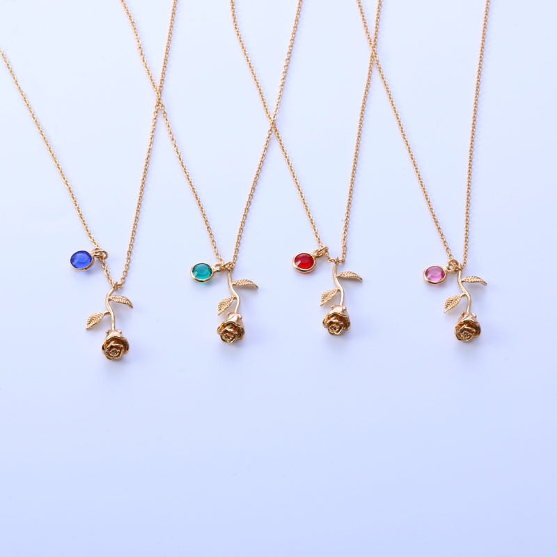 Birthstone Rose Pendant Necklace