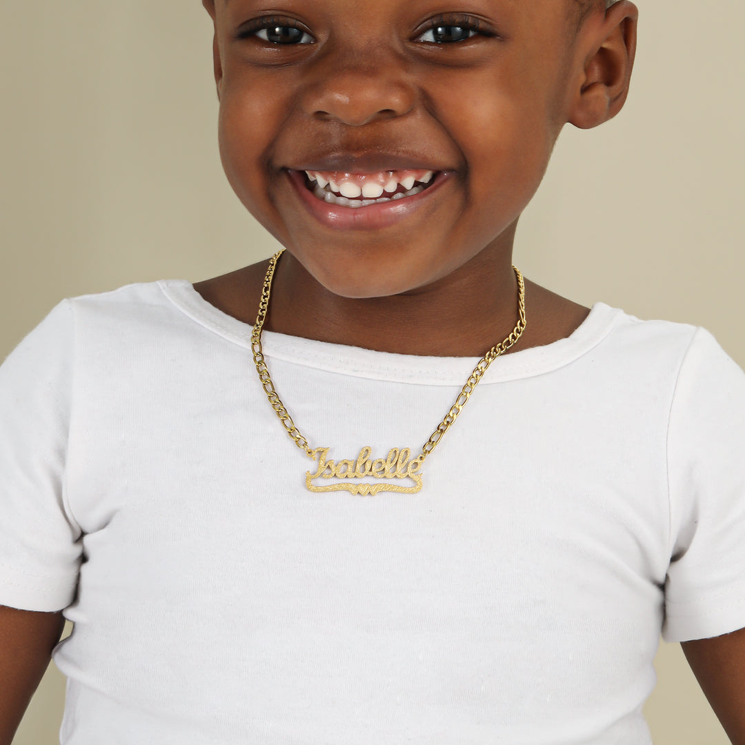 Kids Diamond Cut Heart Name Necklace