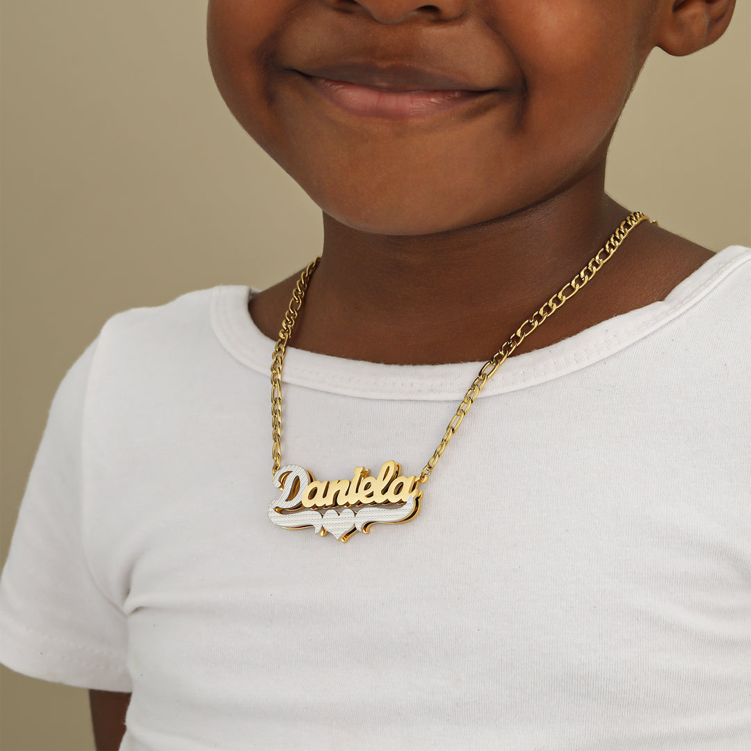 Kids Double Plated Script Name Necklace w/ Figaro Chain