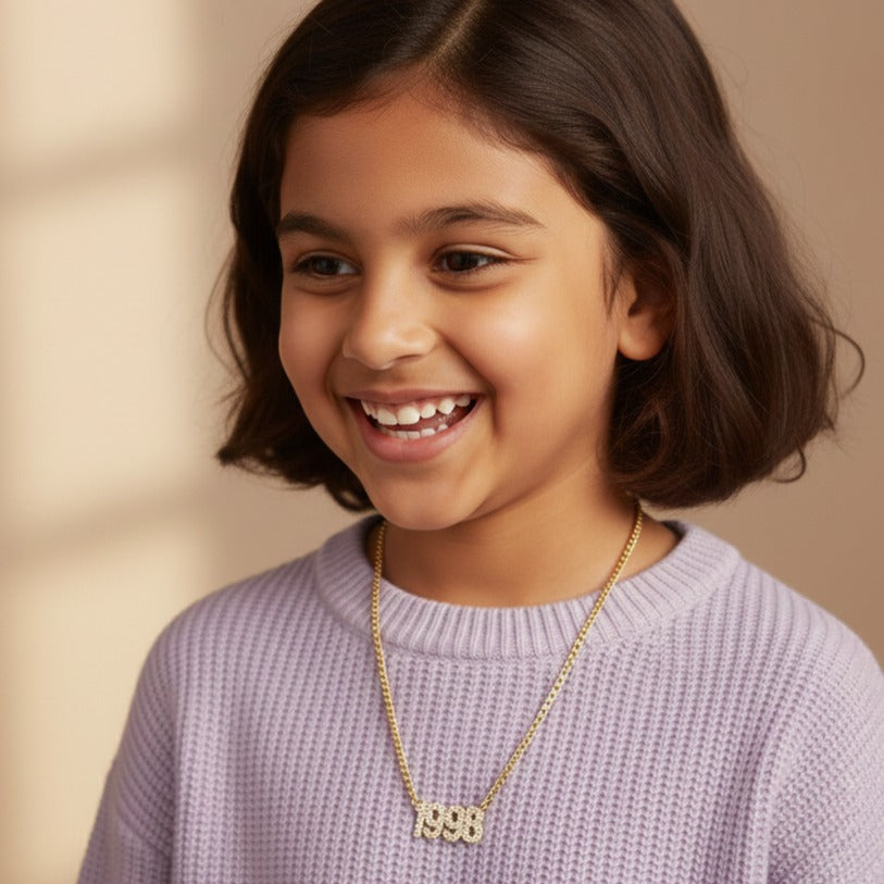 Kids Iced Year Necklace w/ Cuban Chain