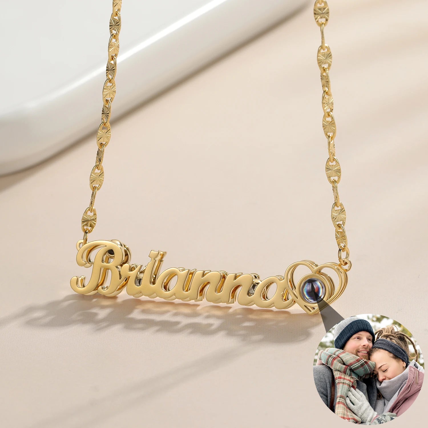 Personalized Cursive Heart Projection Necklace