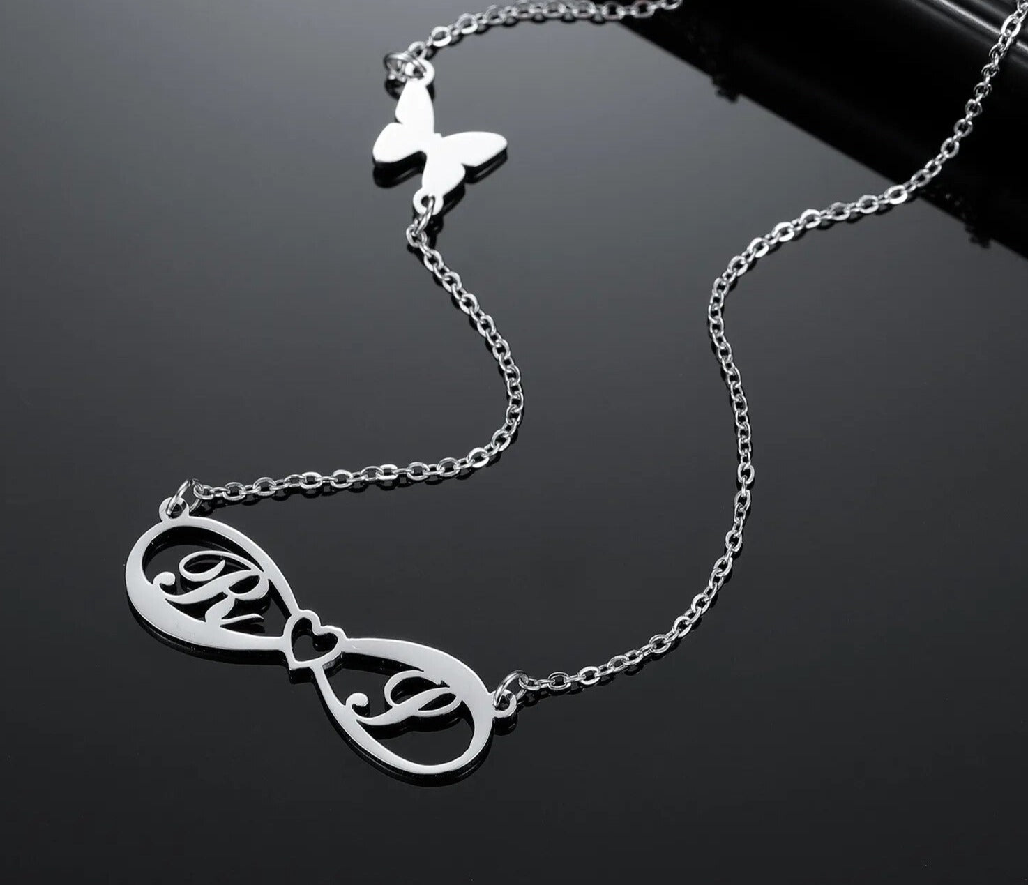 Personalized Infinity Name Necklace with Butterfly Pendant