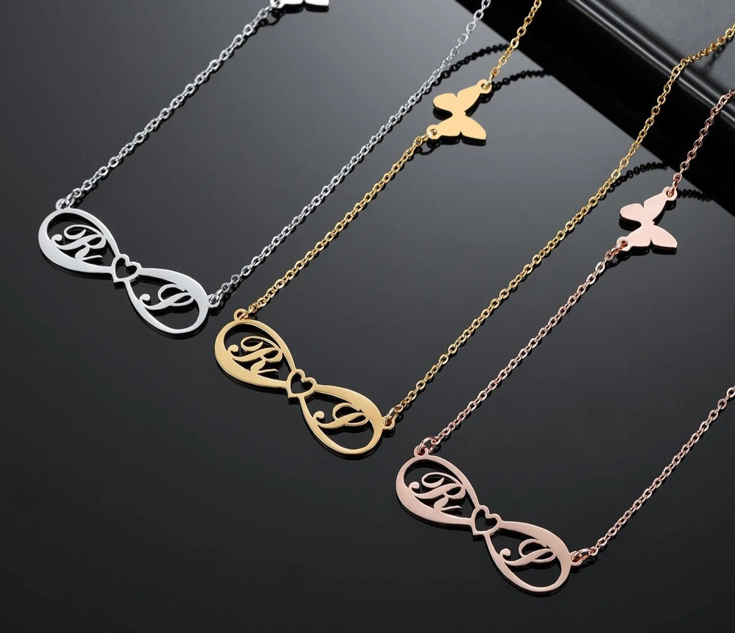 Personalized Infinity Name Necklace with Butterfly Pendant