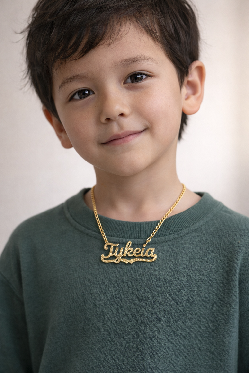 Kids Diamond Cut Heart Name Necklace