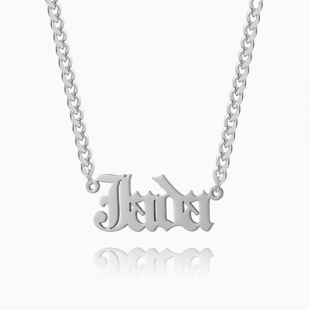 Kids Gothic Name Necklace w/ Cuban Chain