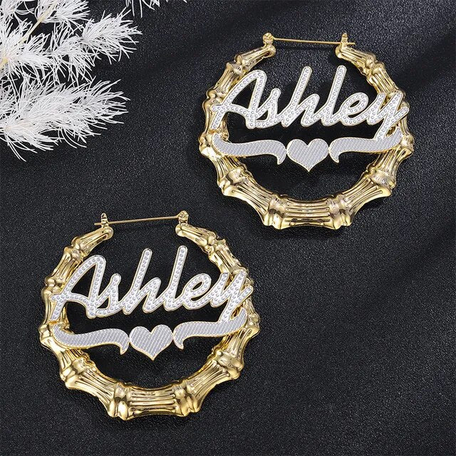 Personalized Double Gold Plated Nameplate Earrings.