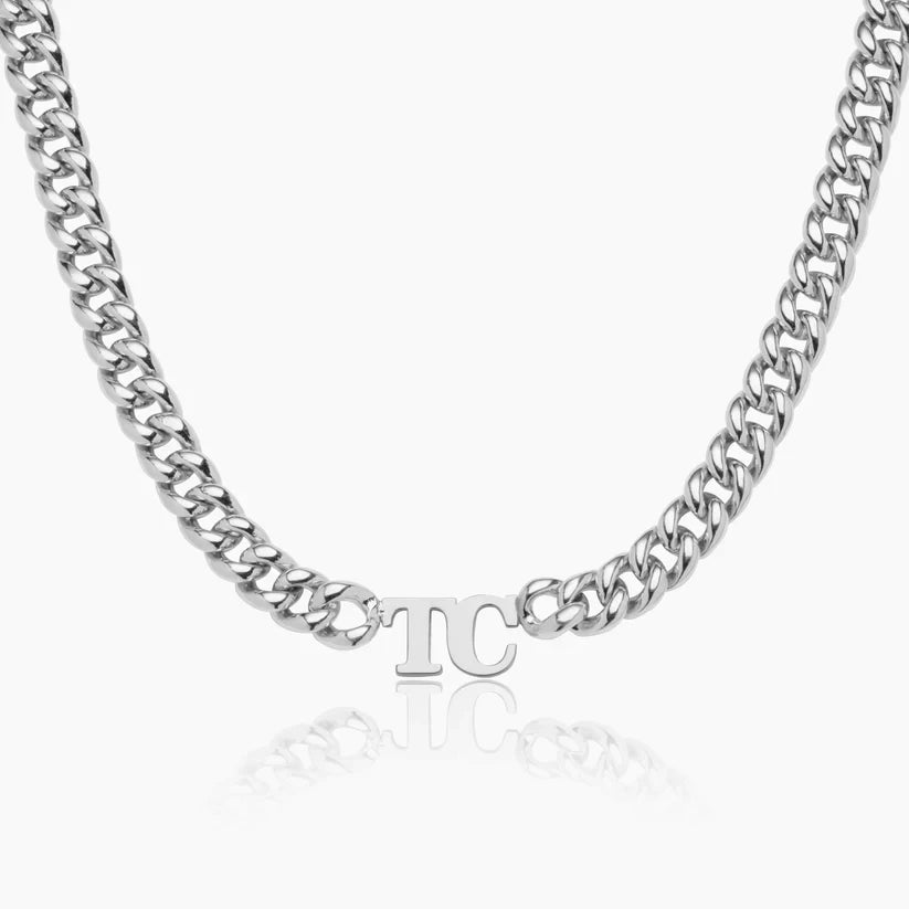 Double Initial Letter Necklace with Cuban Chain